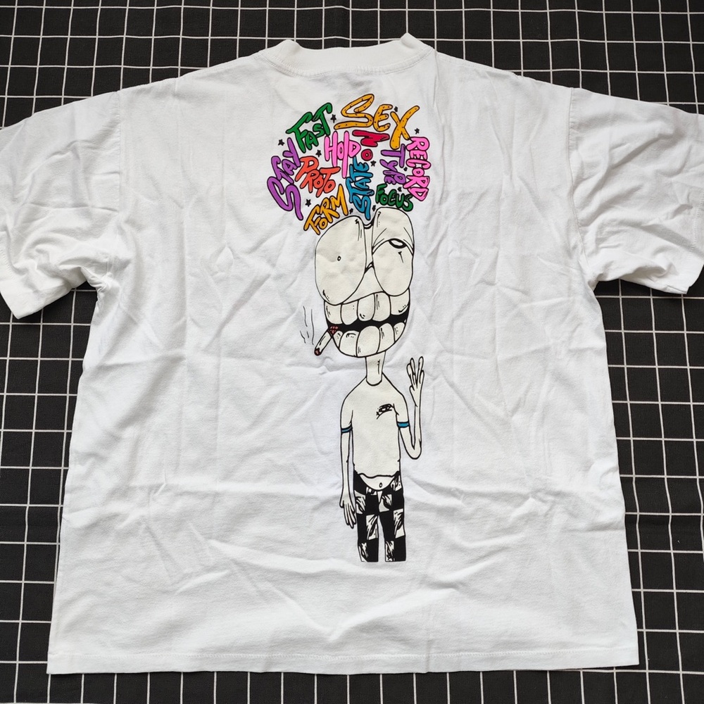 White Short-Sleeve Graphic Tee with Colorful Brain Art